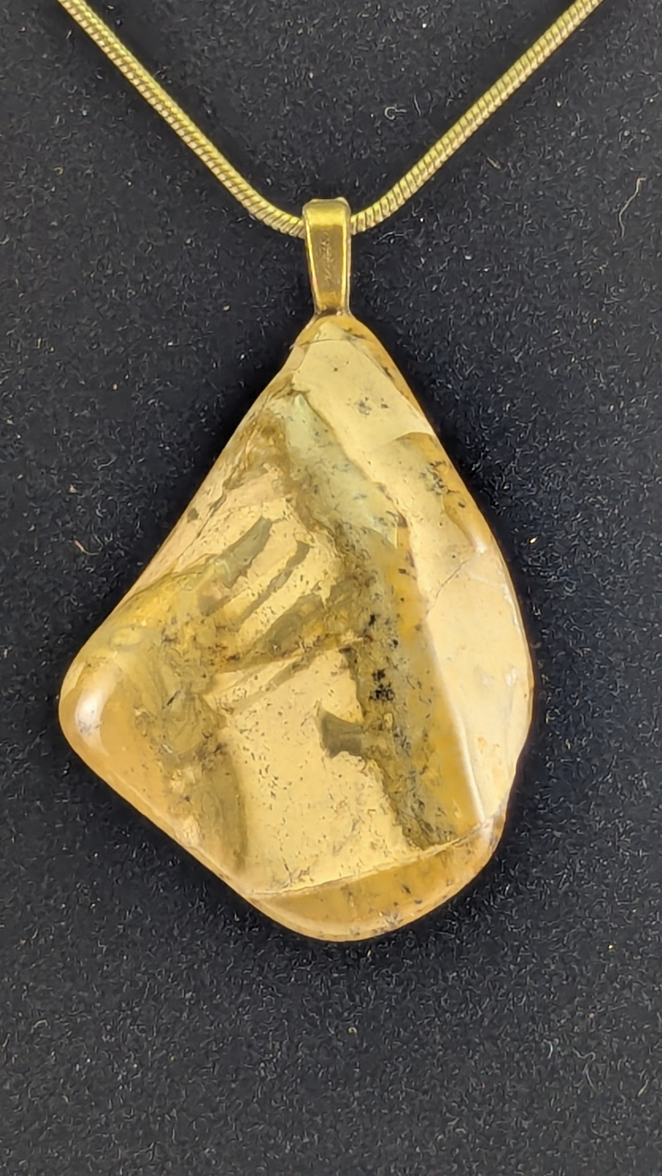 Mosaic-Textured Green Jasper and Sandstone Pendant Necklace