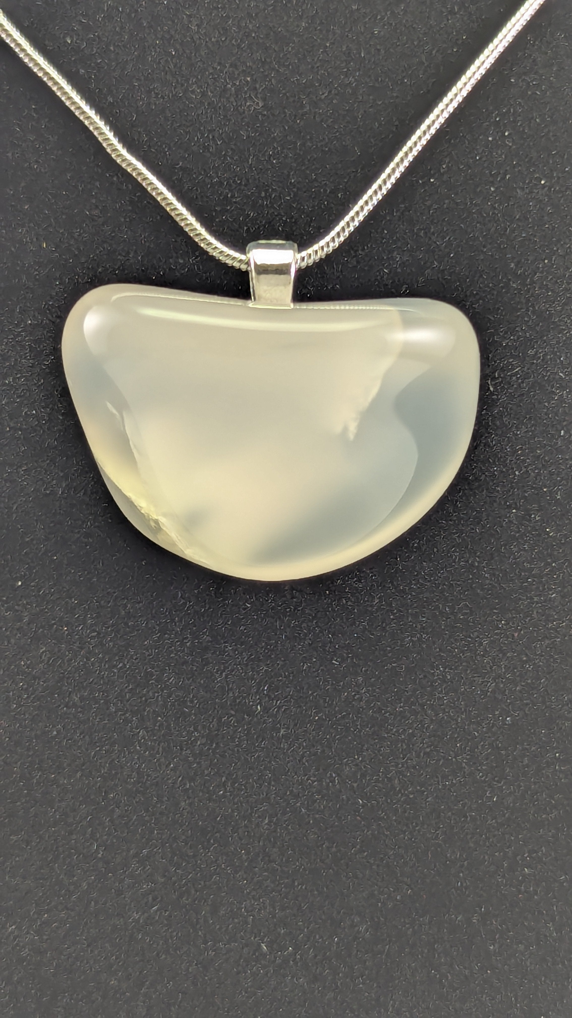 Ethereal Wavy-Fracture Translucent Quartz Pendant Necklace